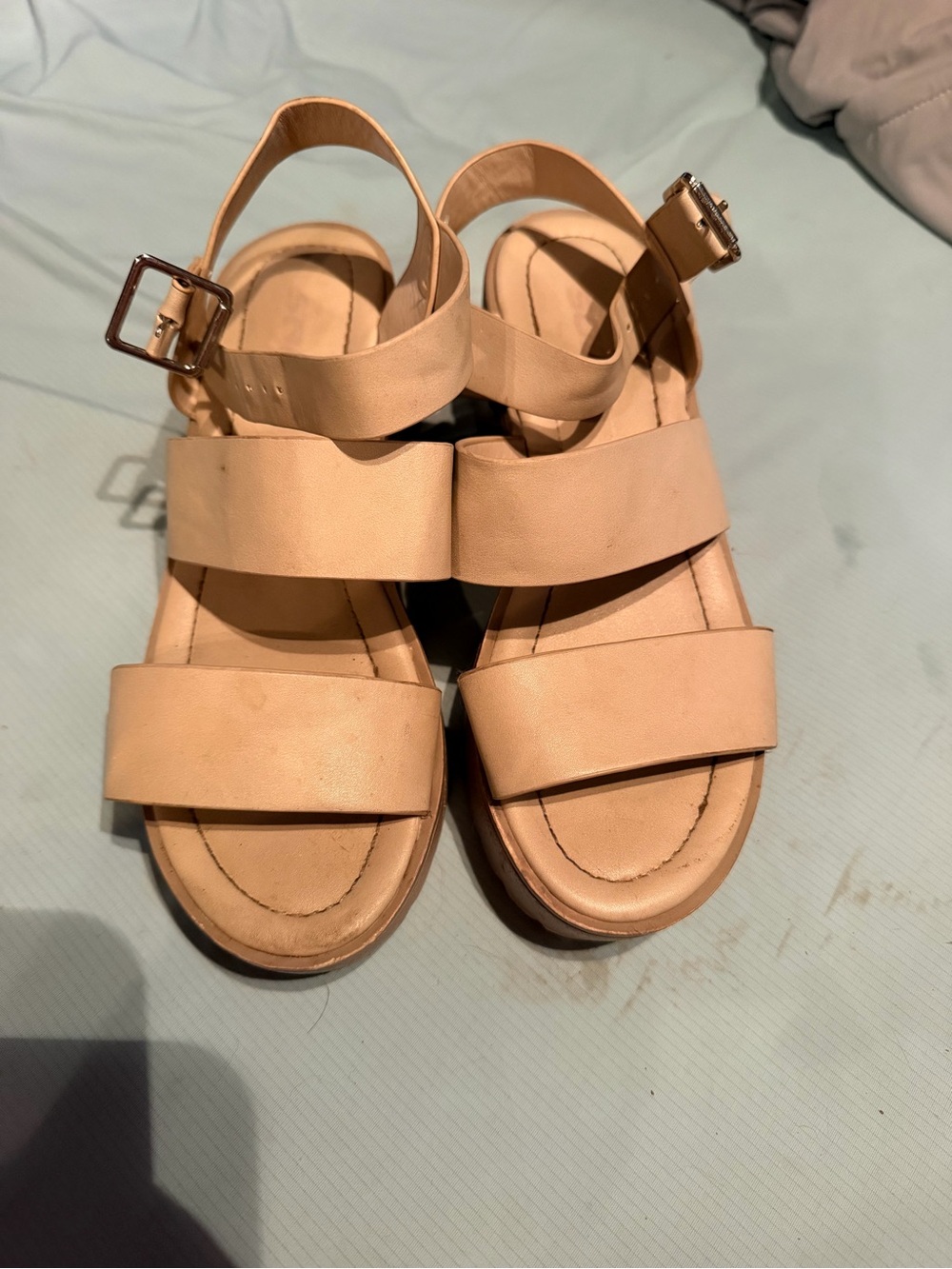 Soda Nude/Tan Double-Strap Buckle Sandals